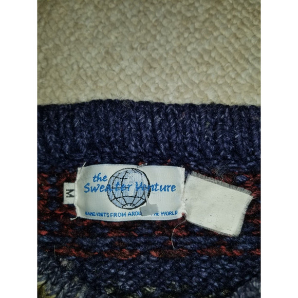 Womens Sweater/Jacket- SWEATER VENTURE-Hand knit-beige/blue wool Fair Isle zip-M - Picture 4 of 4